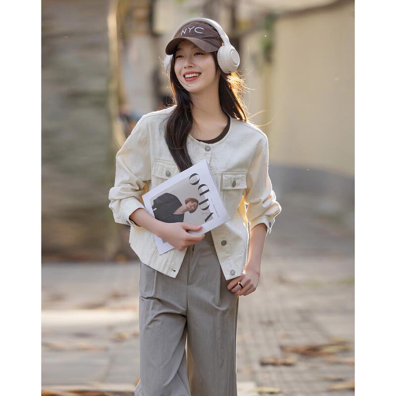 Demana Damen Frühlings Raw Edge Jeansjacke