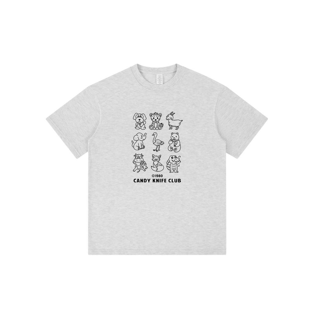 Korean Animal Print Loose Minimalist Unisex Short Sleeve T-Shirt - Summer Casual Round Neck Top