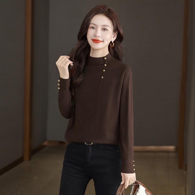 Women's Semi-High Neck Long Sleeve Pullover Knit Top