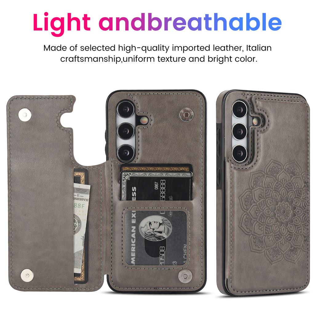For Samsung Galaxy S24+ Cell Phone Case PU Leather Imprinted Mandala Flower Cover with Card Slots