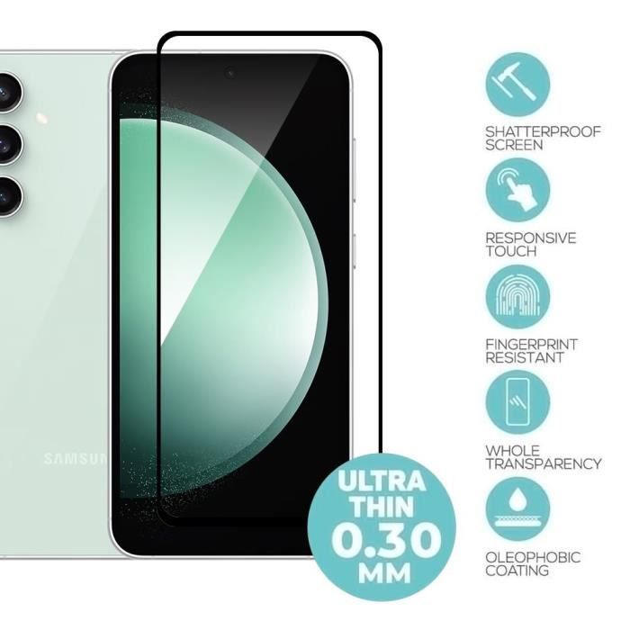 Verre Trempé Intégral pour Samsung Galaxy S23 FE, Pack de 3 Vitres Noir Anti-Rayures