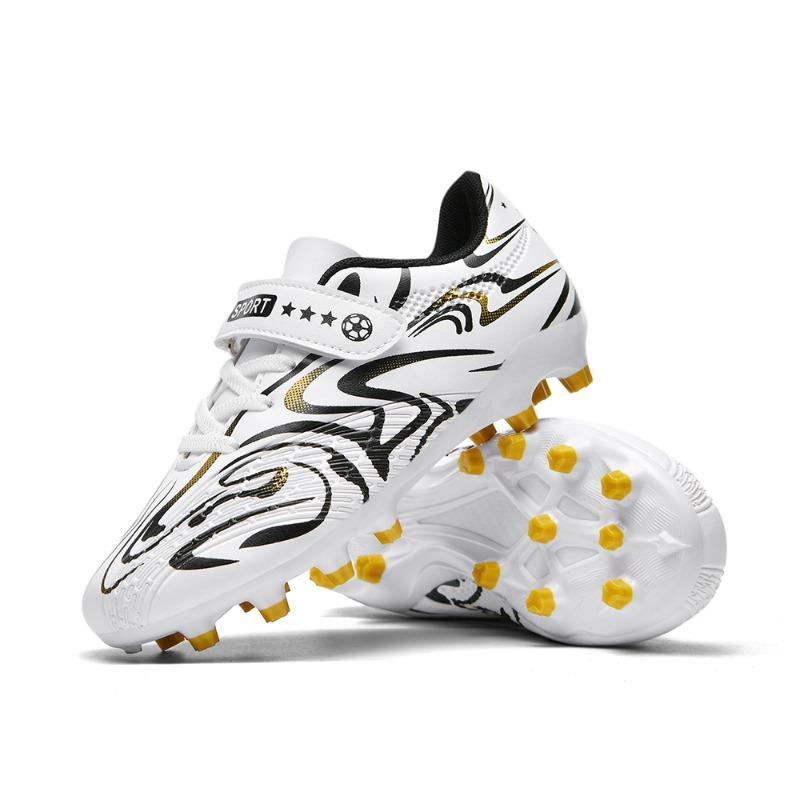 

Детские футбольные бутсы для детей 30-38 лет, однотонные футбольные бутсы с волшебной клюшкой, тренировочные детские футбольные бутсы 38 золотой/белый