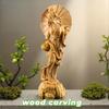 Wood Carving JJiangnan Beautiful Girl Character Figurines Hand Carving Home Living Room Office Table Decoration and Accessories