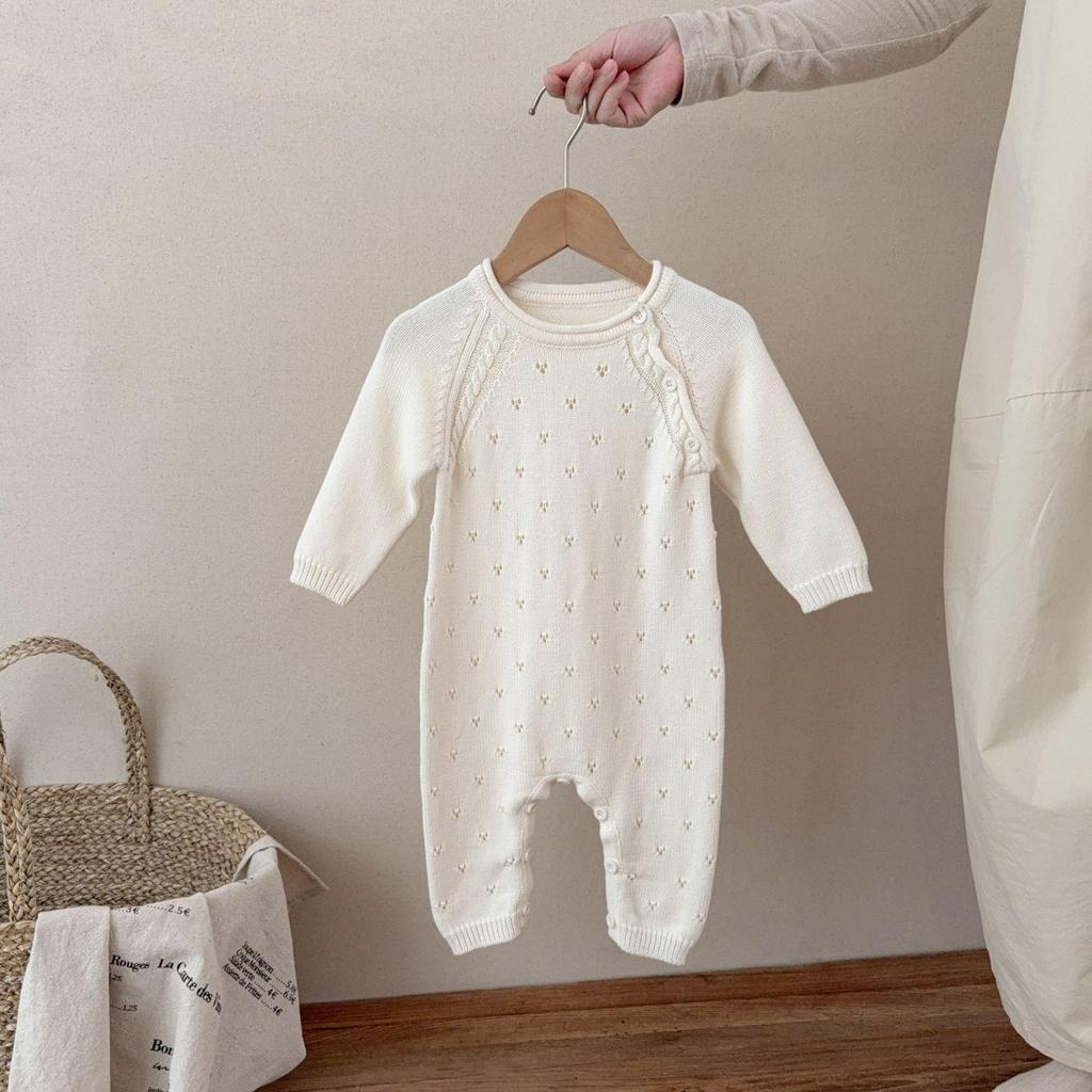 Girls' 100% Cotton Long-Sleeve Bodysuit - Korean Style Knit for Spring/Autumn