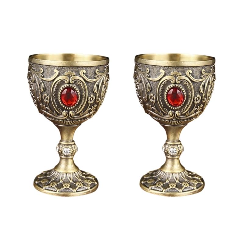 2 Stück 30ml Weinkelch Vintage Mittelalterlicher Pokal Trinkglas Metall Weinkelch Reisekelch Heimdekoration Partyzubehör
