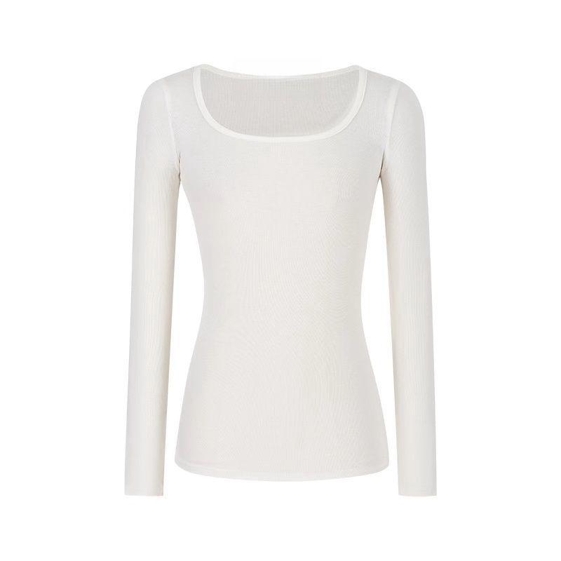 

2025 Women s White Slimming Long-Sleeve De Rong T-Shirt, Chic High-End Base Layer for Autumn/Winter Large