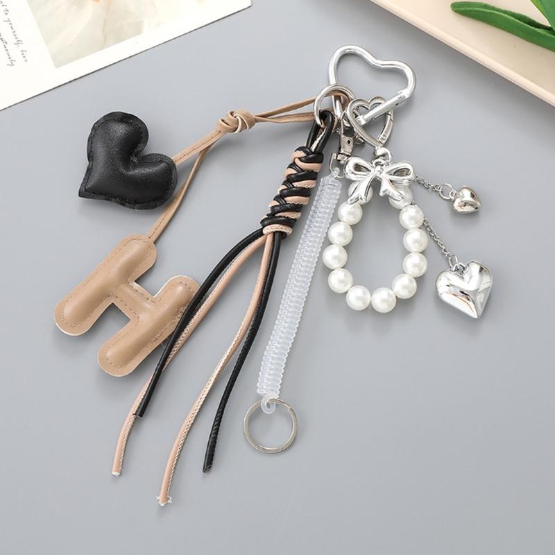 Cute Bag Charm Pendant Keyring Alphabets Heart Braided Rope Keychain Bag Charm for Backpack Purse Handbag Decoration