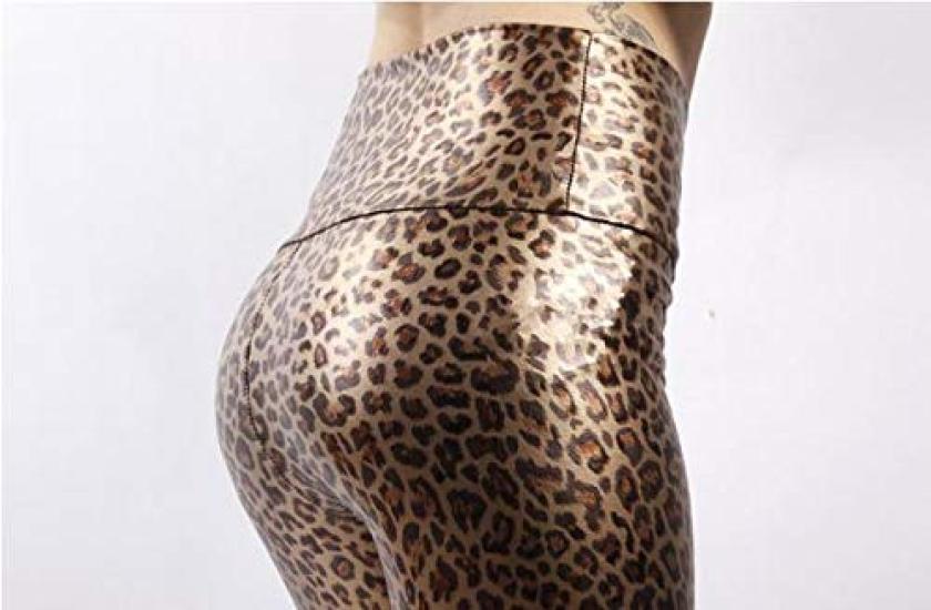 Sarah Rose Leopard Print Skinny Long Fit Faux Leather Shiny Leopard Animal Cropped Bottoms Leggings, Pants, Look, Print, Stretch, Length, Women's