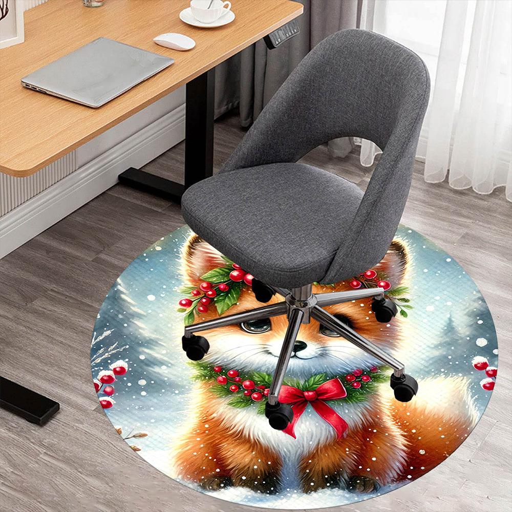 

1pc winter fox berries Round Chair mat Area Rug - Non-Slip, Floor Mat for Office, Bedroom, and Indoor Decor -1002146 80cm by 80cm