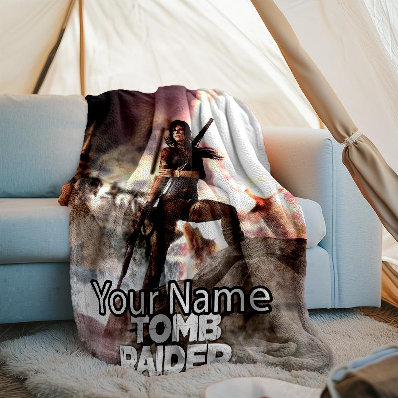 Custom Name Tomb Raider Theme Printed Blanket - Perfect for Couch, Bed, Travel & Outdoor Use | Machine Washable, Cozy & Durable.