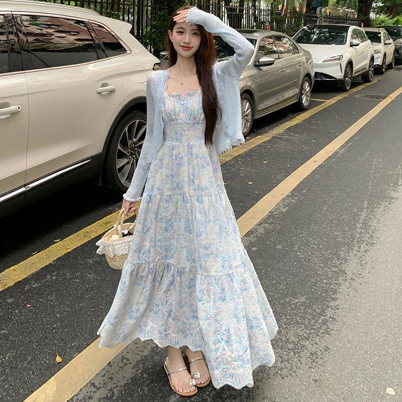 Dopamine Industry Floral Embroidery Camisole & Skirt Set with Cardigan - Women's Forest Style Two-Piece Dress