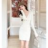 Autumn and Winter French Temperament Socialite Sexy Long-sleeved V-neck Knitted Slim-fit Package Hip Dress