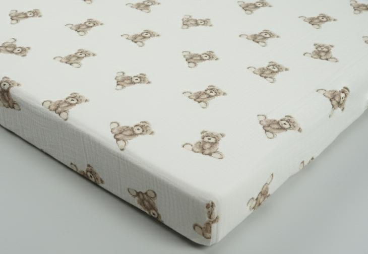 MUSLIN FITTED SHEET 120x60 bear
