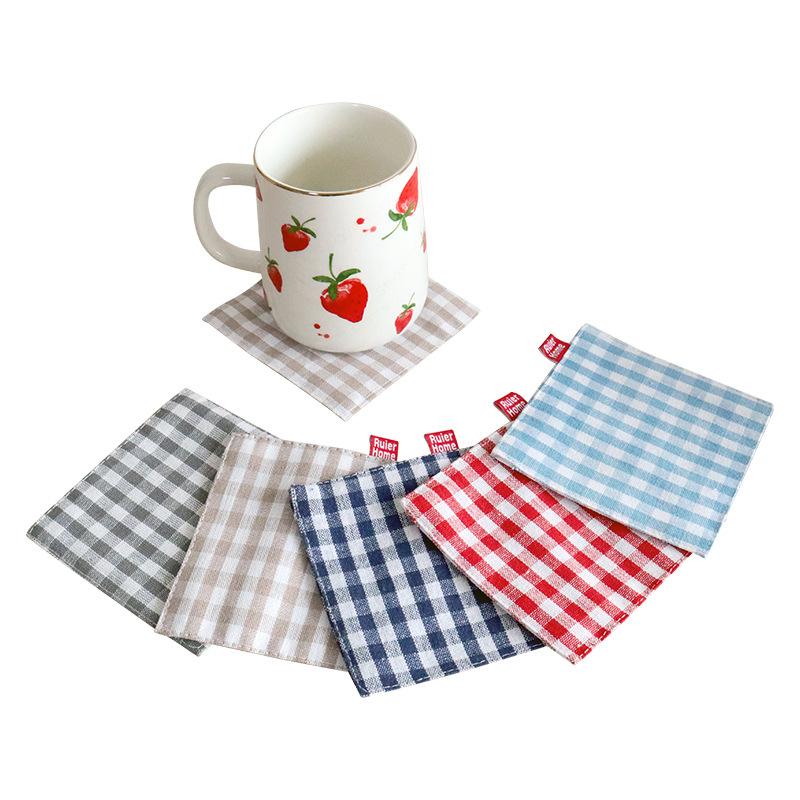 5pcs Fabric Coaster Tea Towels Double Cloth Placemat Cotton Linen Insulation Pad Napkins Dish Cloths Kitchen Accessories