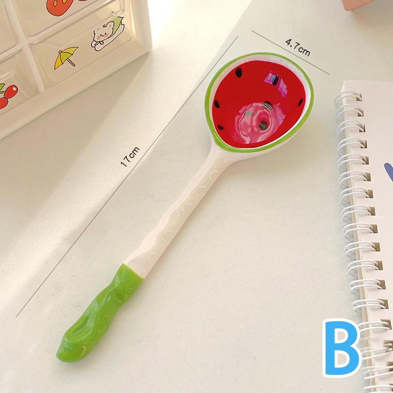 

Прекрасная ложка в форме арбуза и клубники Керамические ложки для хлопьев Ложки для супа рамен Сервировочная ложка с фруктовым узором