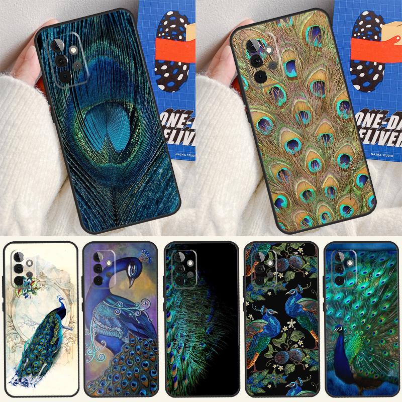 Bird Peacock Feather Case For Samsung Galaxy A05 A06 A26 A16 A56 A36 A22 A32 A52 A54 A34 A14 A55 A15 A53 A33 A35