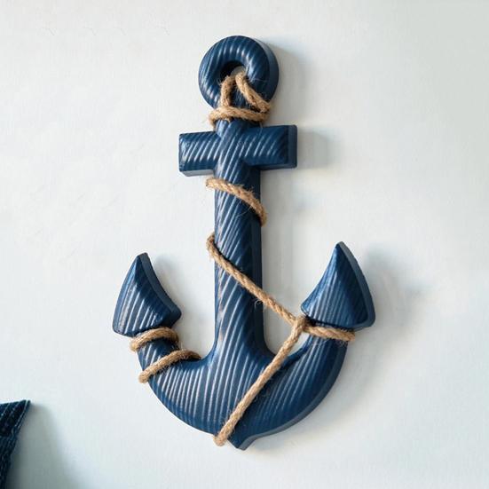 13 Inch Rustic Nautical Wooden Wall Art with Rope Coastal Beach Theme Wall Decor Handcrafted Wall Hanging Ornament for Living Room Bedroom Entryway
