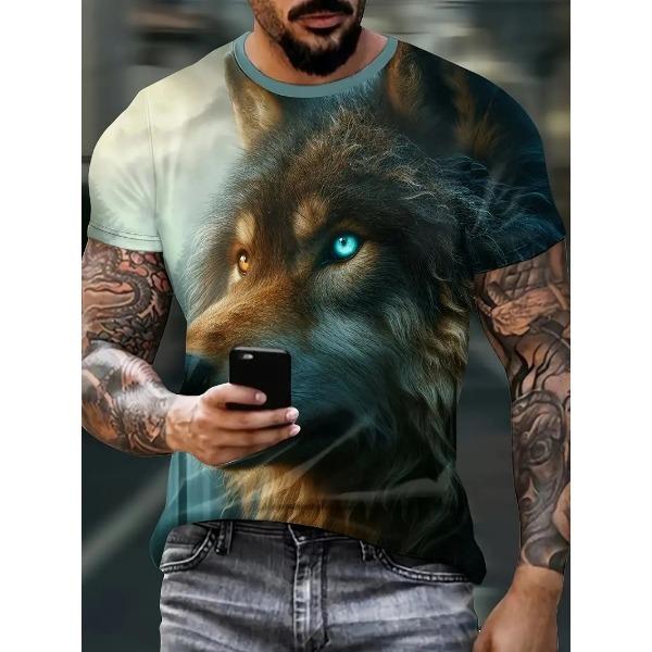 Summer Round Neck 3D Print Wolf Pattern Top Fashionable Casual Short Sleeved Men's T-shirts