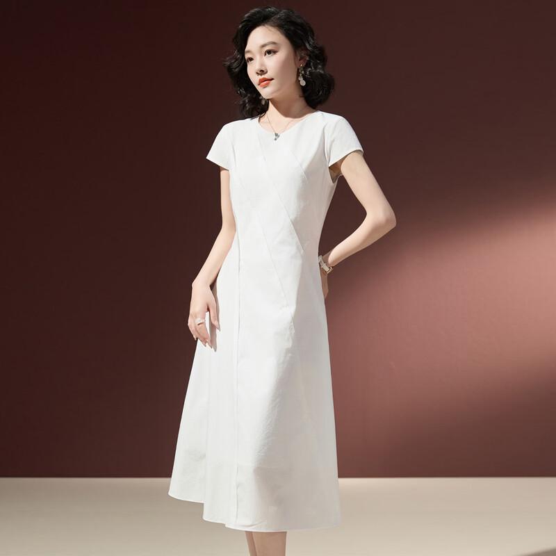 Women s French Style Short Sleeve A-Line Midi Dress M