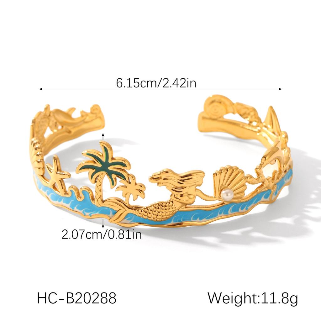 Stainless Steel Starfish Shell Open Bangle for Women, High-end Ocean Style Titanium Steel Bracelet