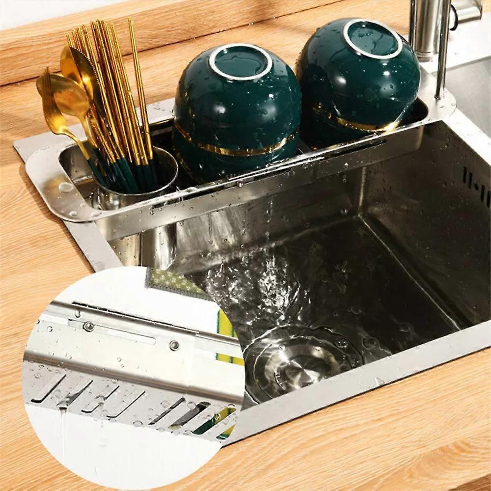Stainless Steel Draining Rack, Upgraded Kitchen Sink Faucet Organizer Adjustable