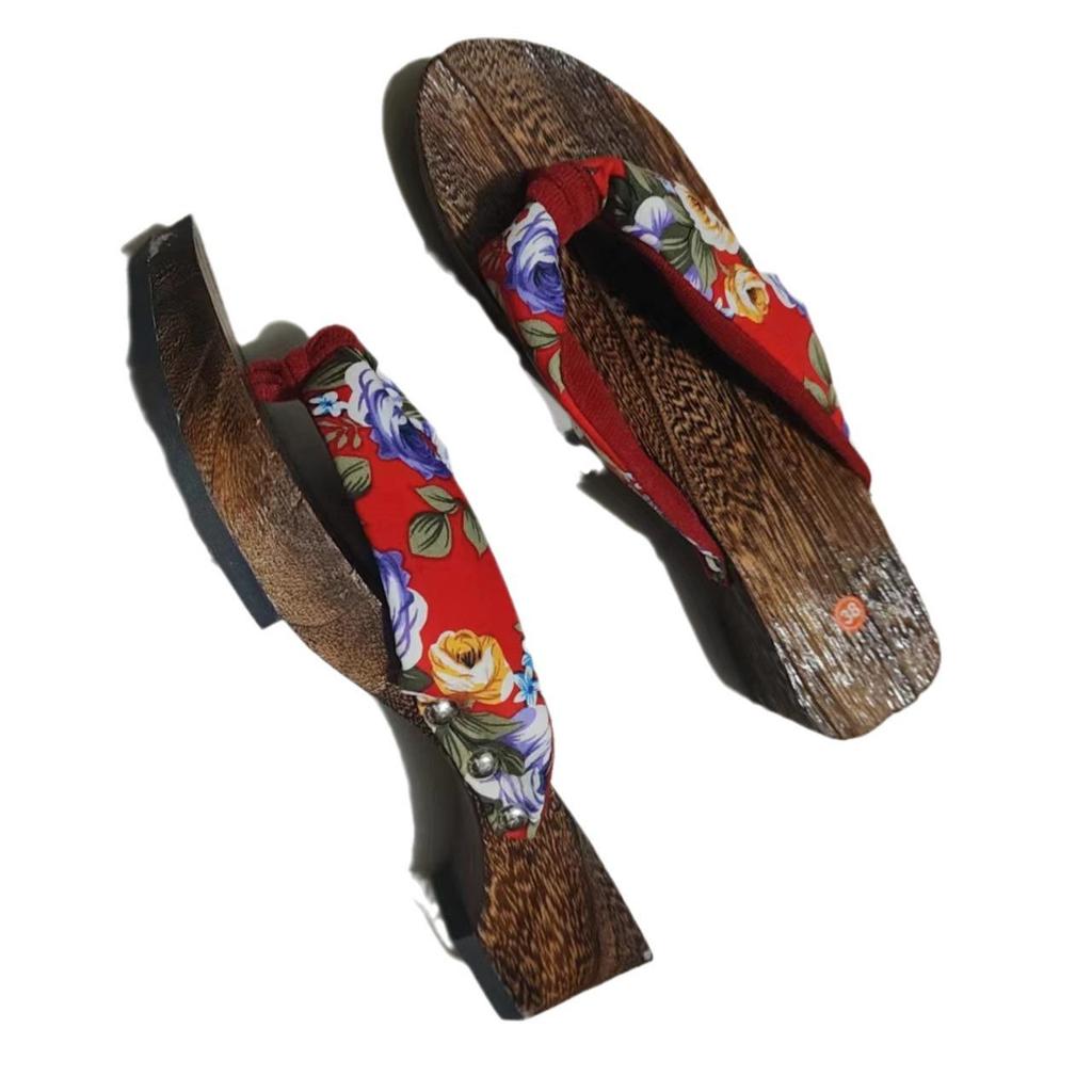 Women's Japanese Style Non-slip Wooden Flip Flops, Paulownia Flat Bottom Toe Post Sandals, Wear-resistant Clogs with Medium To High Sole.