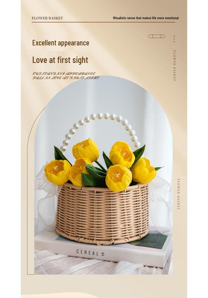 Mother's Day Pearl Handheld Woven Flower & Dessert Display Basket
