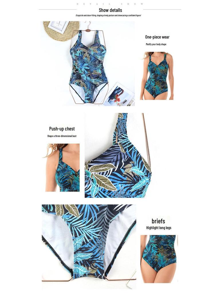 Leaf Print Plus Size Women's One-Piece Swimsuit - Elegant and Stylish