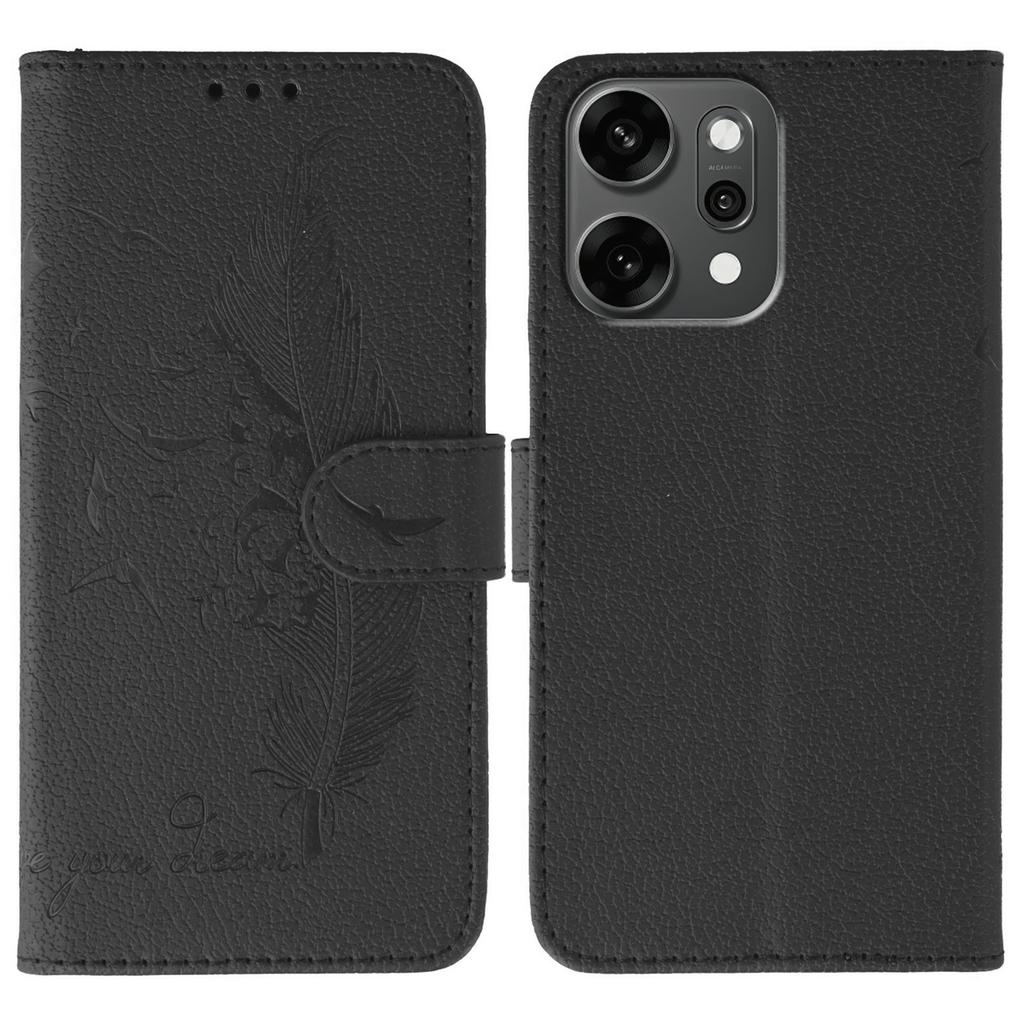 For Oppo Reno14 Pro 5G (Global) Case Feather Imprint PU Leather Wallet Phone Cover