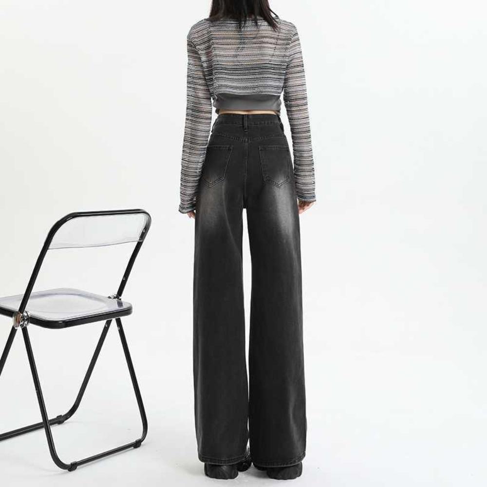 Women's High Rise Wide Leg Jeans Loose Vintage Washed Denim Non-Stretch Spring Trousers