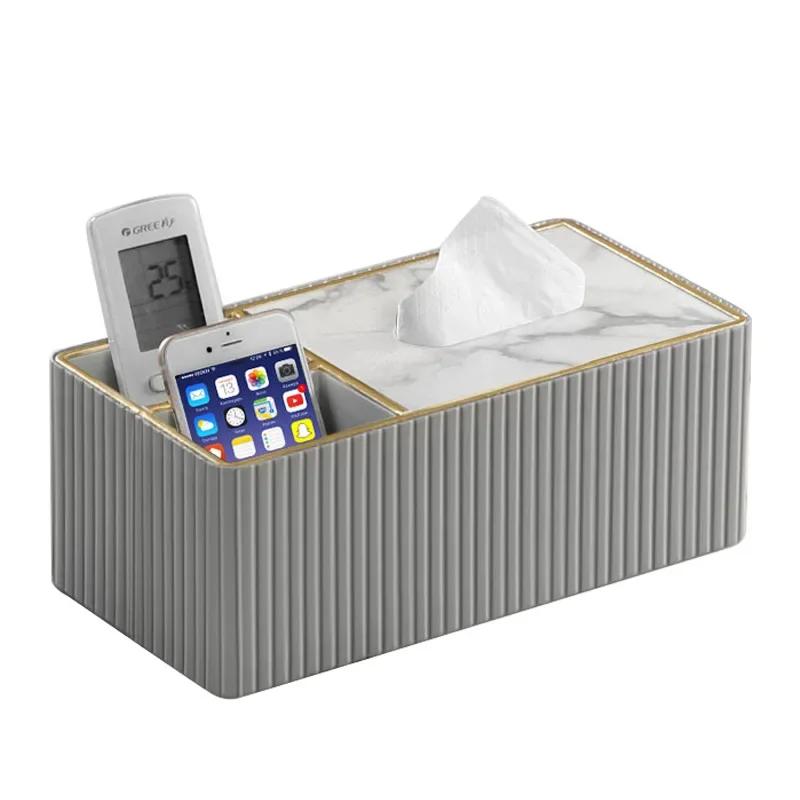 Light Luxury Desktop Storage Box Tissue Box Holder Organizer Multi-functional Square Desk Organizer for Living Room Dining Room