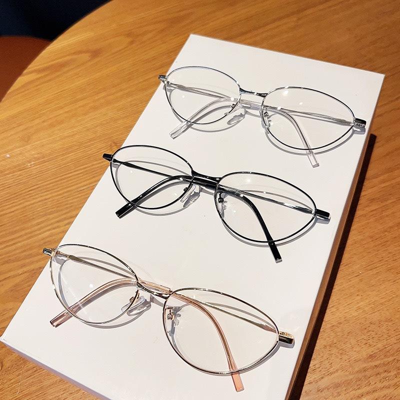 Pure Desire Plain Face Cat Eye Flat Mirror High Intelligence Retro Metal Silver Edge No Degree Square Round Face Myopia Glasses Frame Women