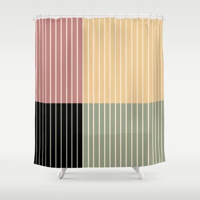 Simple Colorful Line Pattern Bathroom Curtain, Home Decoration, Waterproof Bathtub, Creative Personality Shower Curtain
