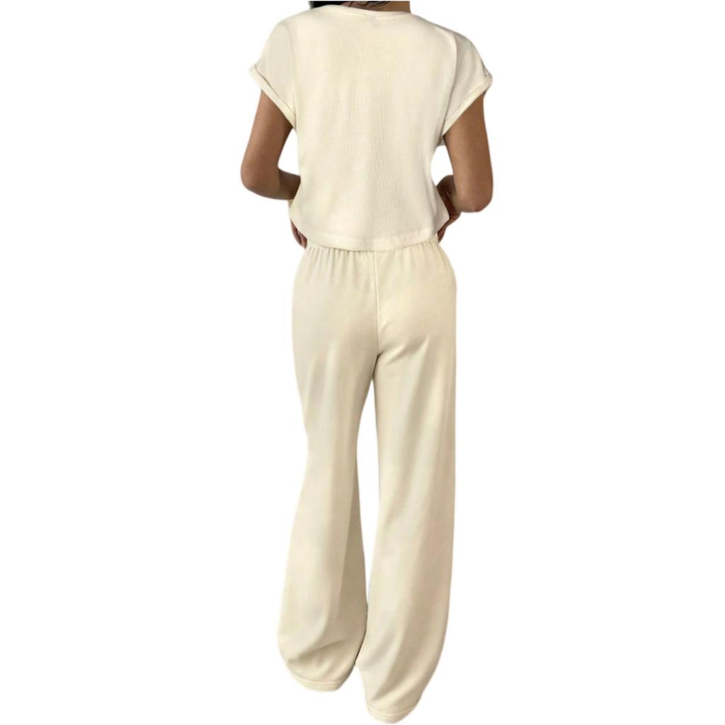 Women's 2-Piece Fashion Casual Short Sleeve T Shirt And Wide Leg Pants Set