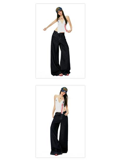 Spring 2026 Women's American Fashion Wide-Leg Jeans - Mid-Waist, Drapey, Slimming, Comfortable, Trendy, Floor-Length.