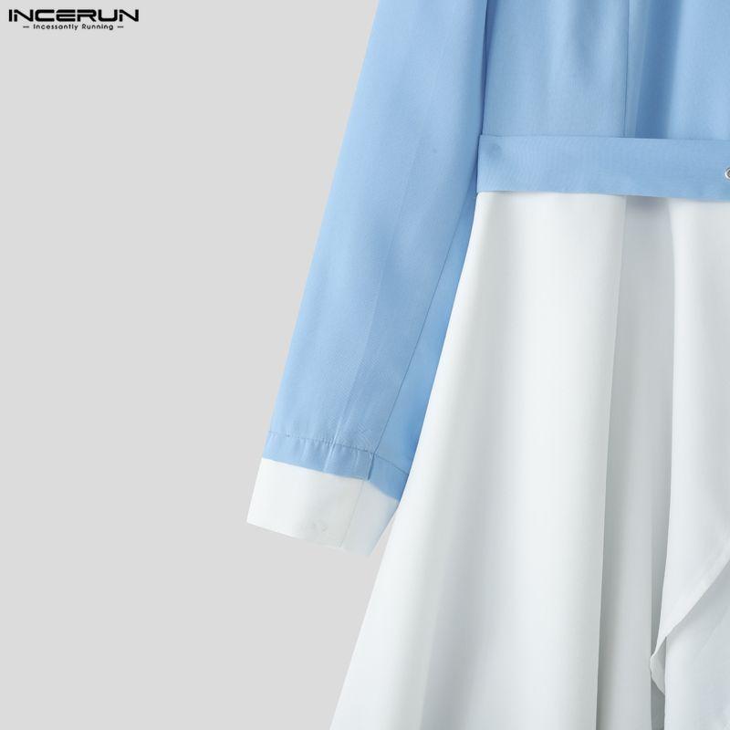 Лацкан Длинный Incerun Мужские S5XL Рукав Высокий Низкий Стежки Неровные Слои Длинные Блейзеры Пальто