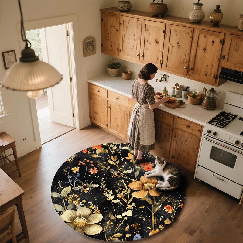 Bee,Round Area Rug,Carpet Rug for Living Room Bedroom Sofa Playroom Decor,Non-slip Floor Mat