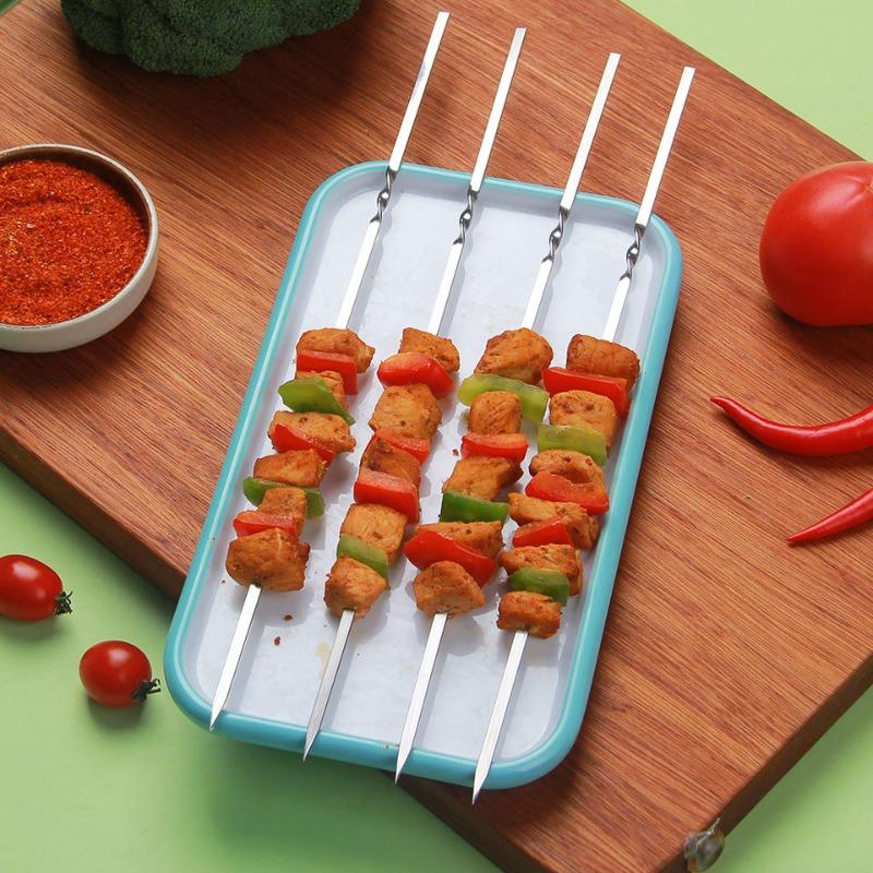 Skewers for Grilling Storage Tube Stainless Steel Barbecue Skewer BBQ Needle Sticks Metal Flat Forks for Kitchen Camping Gadgets