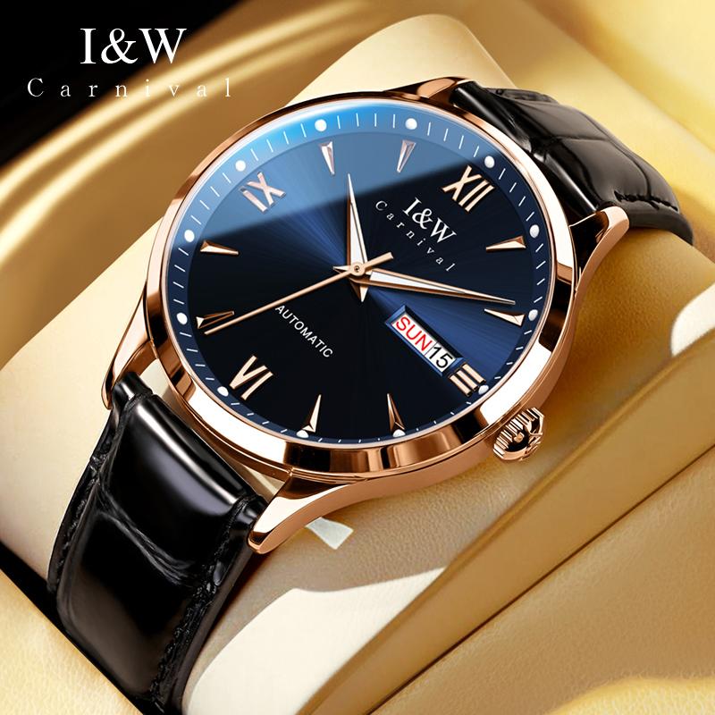 IW Rose Gold Blue Men's Watches Trend Fashion Fine Steel Original Automatic Mechanical Watch for Man MIYOTA Movement Calendar