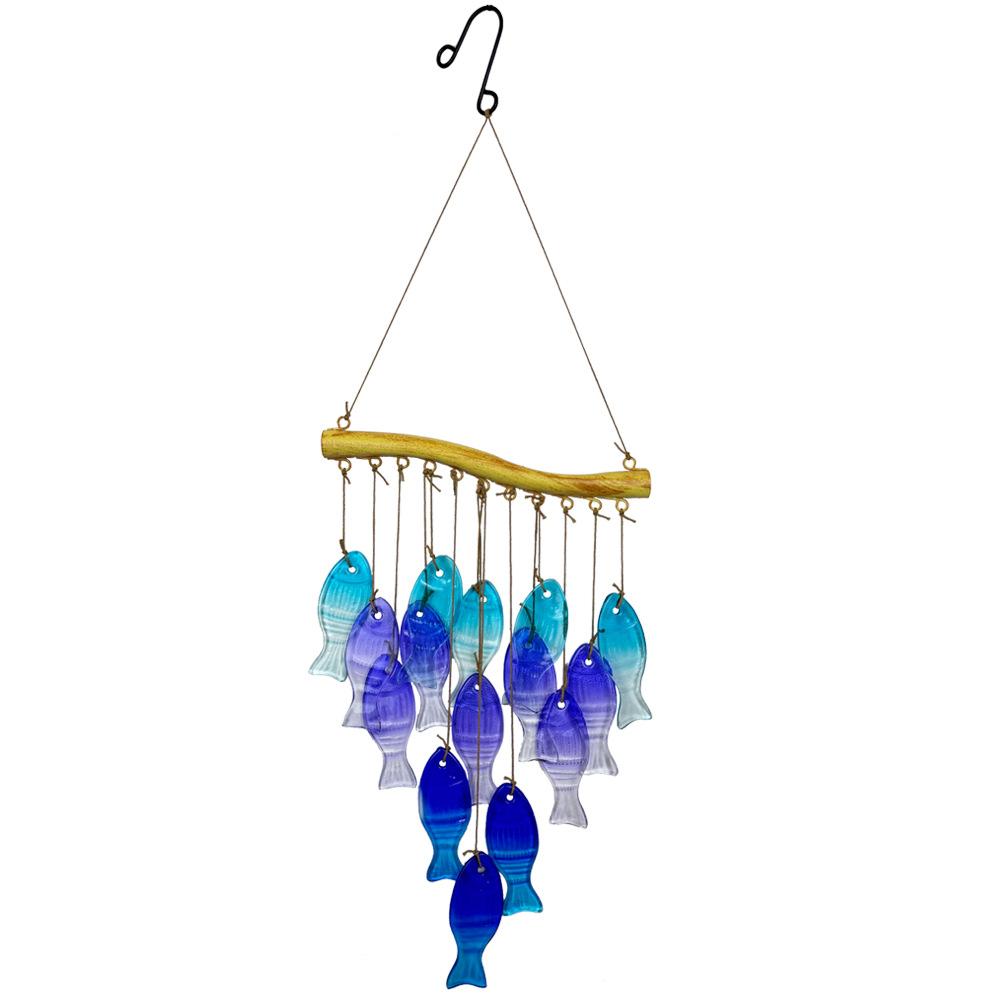 Hot-melt Stained Glass Wind Chimes Rich Colors Fish Leaves Patterns Home Courtyard Garden Hanging Decorations Housewarming Gifts