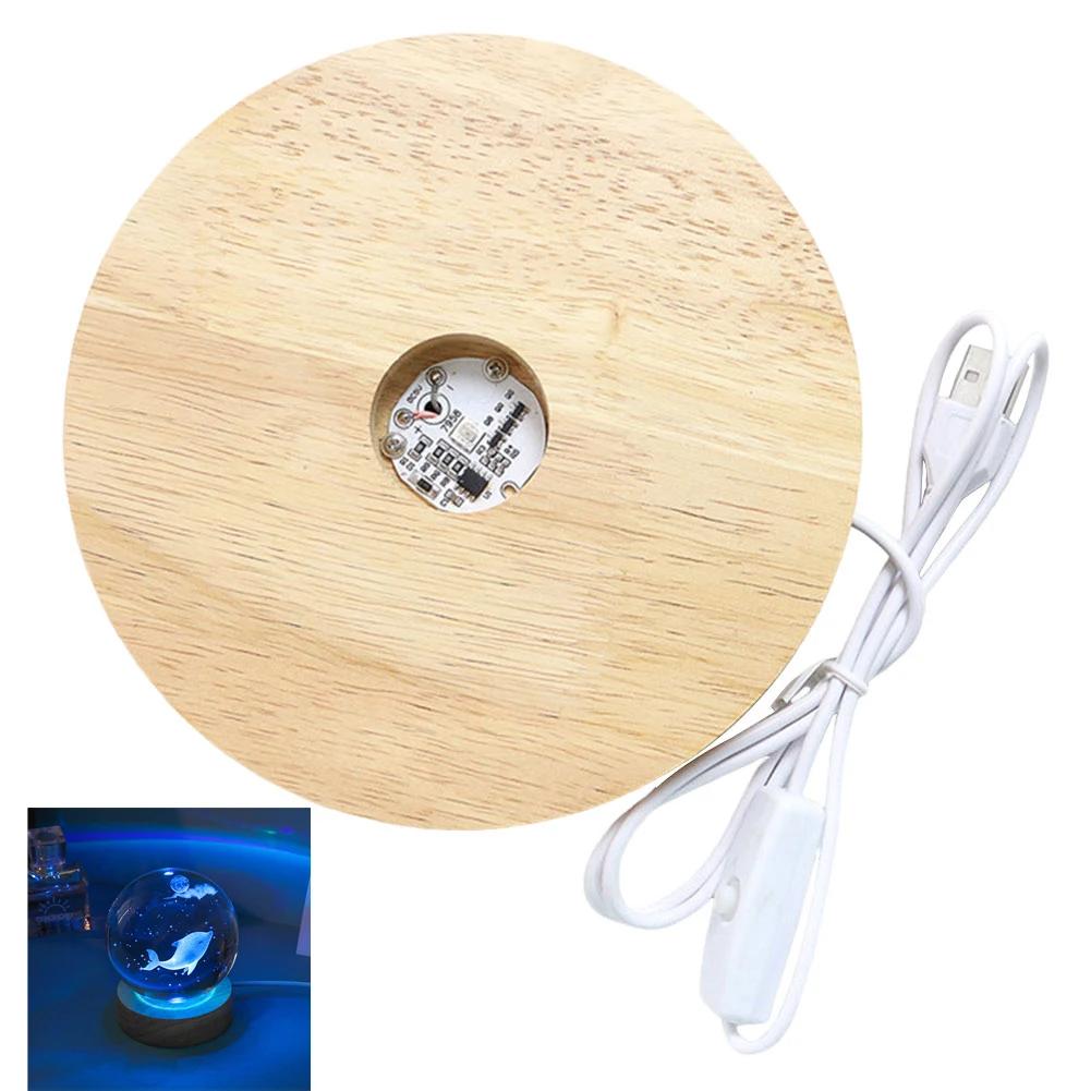 Krystallkule Nattlys Krystallkulelampe 3D-gravert Melkeveissystem Krystallkule med trebase USB-ladegave til barn
