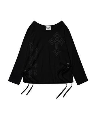 Gillaakaibeu One Shoulder Graphic Long Sleeve_Black