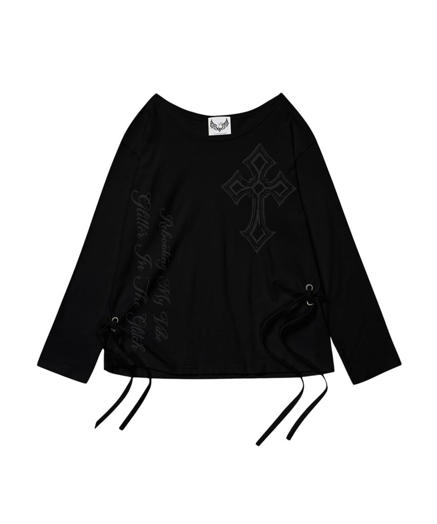 Gillaakaibeu One Shoulder Graphic Long Sleeve_Black