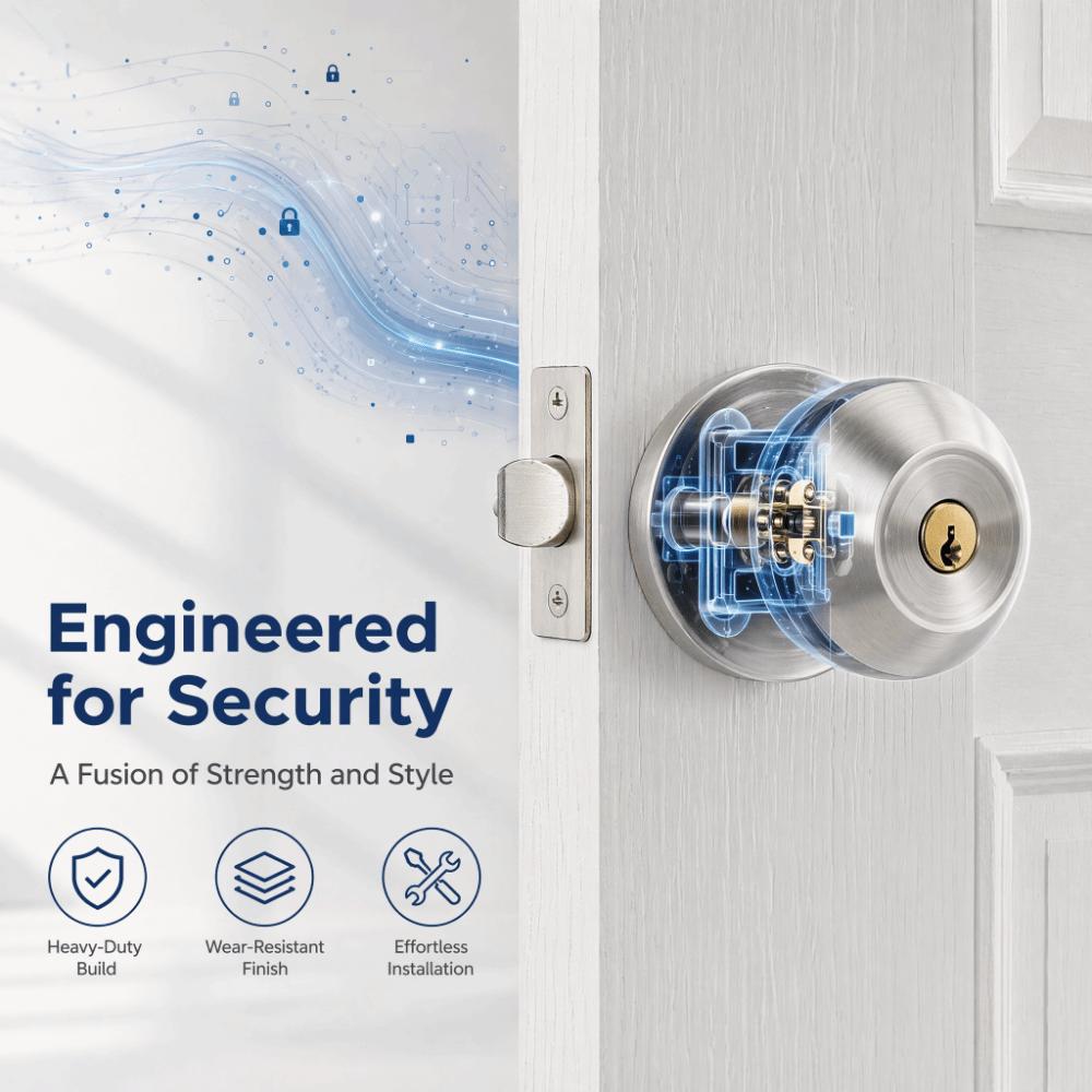 Ensemble de serrure tubulaire en acier inoxydable Installation facile Poignée de porte à boule Poignée de porte Ensemble de serrure de porte Chambre à coucher