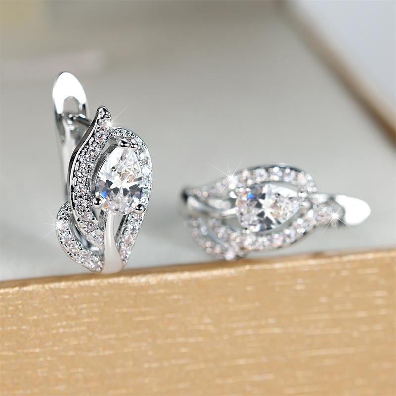 Cute Female Yellow Zircon Stone Hoop Earrings Trendy Gold Color Wedding Jewelry For Women