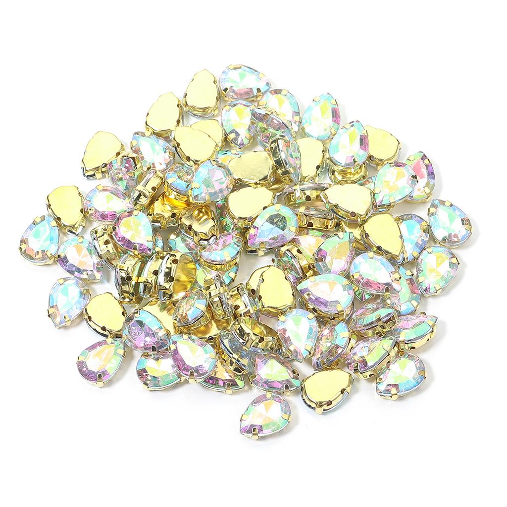 50 Stück/Los Bunte Tropfenform Acryl Aufnäher Strasssteine Mit Goldener Kralle Basis Tropfenform Perlen Für Kleidung Schmuck Dekoration