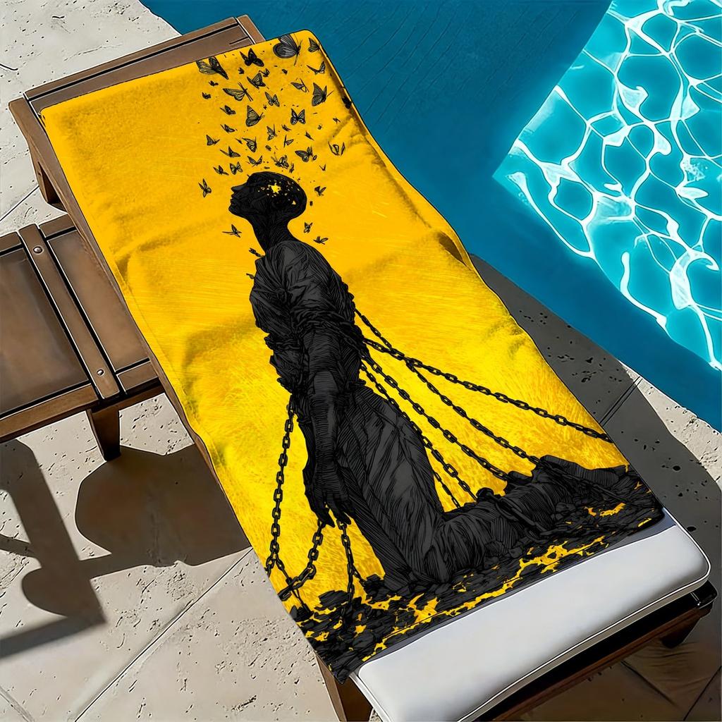 Binding Figure and Flying Butterfly Pattern Polyester Microfiber Beach Towel Is Highly Absorbent Suitable Swimming Beach Outings