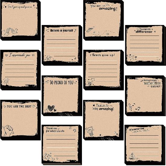Pasimy 12 Pcs pirational Sticky Notes 3 x 3 Inch Motivational Fun Cute Sticky Notes Kraft Appreciation Note Pads Positive Stick Pads Self Memo Pads