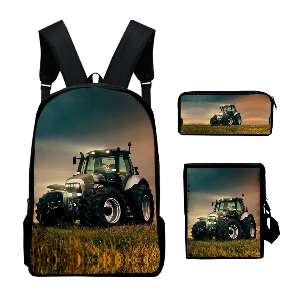 Trattore Agricolo Zaino Scolastico Borse Scolastiche Borsa a Spalla Astuccio Set da 3 Pezzi Regalo per Bambini Studenti
