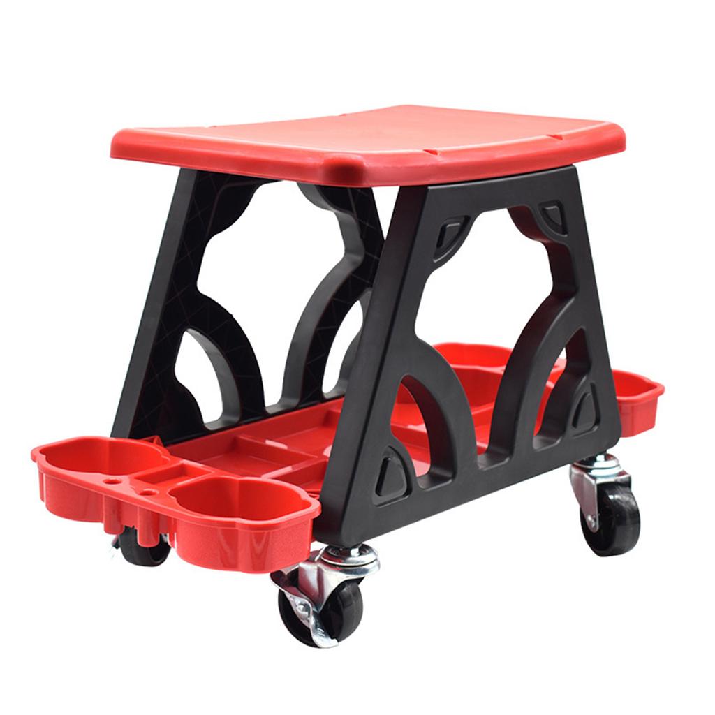 Car Detailing Stool Chair with Storage Holder Auto Workshop Bench Wheels Roller Creeper Seat Roller Mechanics Seat for Equipment